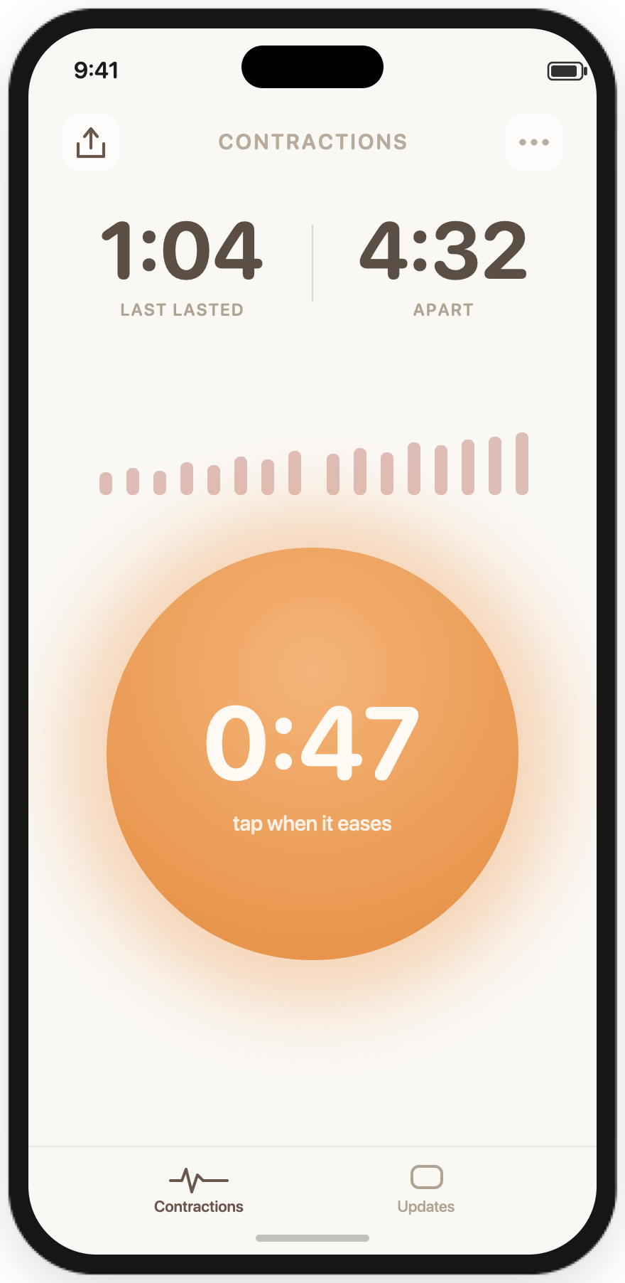 Tide app — active contraction timer screen